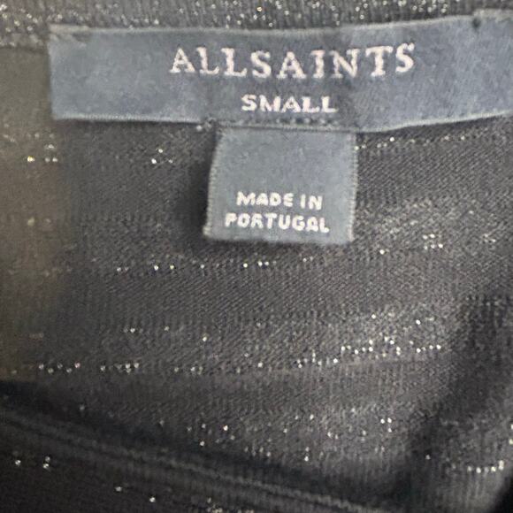 ALLSAINTS women's black silver metallic Rita stripe oversize tee size S - Picture 6 of 9